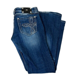 Miss Me Embellished Distressed Boot Cut Blue Jeans - Size 30